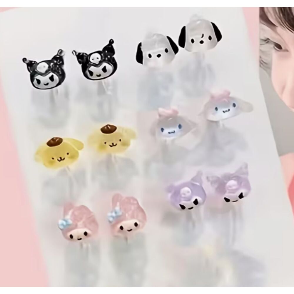 SANRIO Stud Earring Set of 5 Jelly Clear Cinnamaroll Pom Pom Purin Kromi Melody